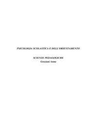 Paniere PSICOLOGIA SCOLASTICA E DELL'ORIENTAMENTO prof.ssa Graziani Anna