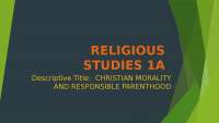 Christian Morality and Responsible Parenthood in the Context of the Sisters of Mercy