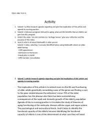 Geriatrics Activity