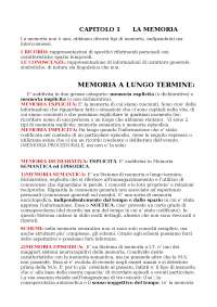 Riassunto "La memoria". Alan Baddeley, Michael W. Eysenck, and Michael C. Anderson (2011).