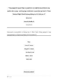 Impact of Gay Lingo on High School Students' Learning: A Case Study