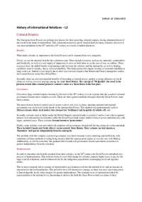 History of International Relations LECTURE 2