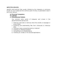 Common Devices and Entry Points for Malwares and Viruses