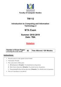 TM112 Introduction to Computing and Information Technology 2 - MTA Exam Solution