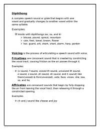 Speech Sounds and Articulation: Diphthongs, Consonants, and Vowels