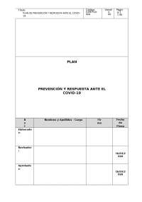 PLAN DE PREVENCION Y RESPUESTA A EMERGENCIAS ANTE EL COVID 19 - Docsity
