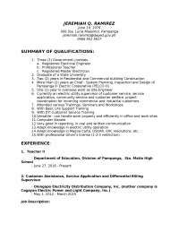 CV of Engr. Jeremiah Ramirez