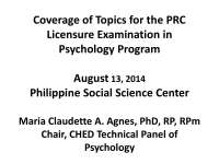 Coverage of Topics for Psychology Licensure Examinations in the Philippines