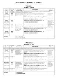 Weekly Home Learning Plan in Math 3, 3rd Quarter - Docsity