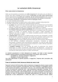 Variazioni delle rimanenze di magazzino - Docsity