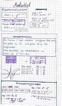 Merkzettel Exponentialfunktion, Umkehrfunktion, Produktregel