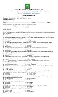 Understanding Culture, Society and Politics (UCSP) - 1st Quarter Mastery Test 2