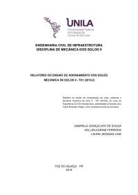 Relatório do Ensaio de Adensamento de Solos para a Disciplina de Mecânica de Solos II