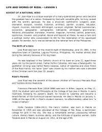The Life and Works of Jose Rizal: Lesson 1 - The Advent of a National Hero