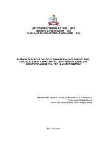 Resenha - "TRANSFORMAÇÕES TERRITORIAIS: EVOLUÇÃO URBANA, 1800-1909" DO LIVRO HISTÓRIA CRÍTICA DA ARQUITETURA MODERNA, POR KENNETH FRAMPTON