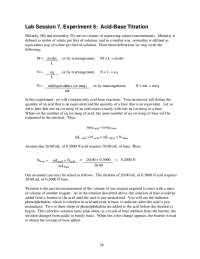 Acid-Base Titration Lab Session 7 General Chemistry Laboratory I - Docsity