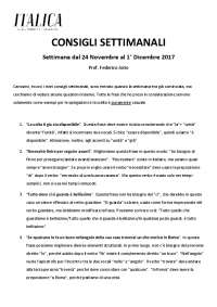 Consigli settimanali di Federico Jorio (24 novembre - 1° dicembre 2017)