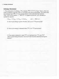 General Chemistry Enthalpy Worksheet with Solutions
