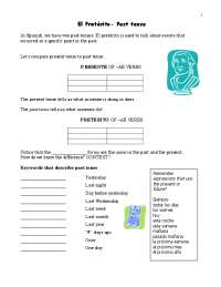 El Pretérito- Past tense - Worksheet