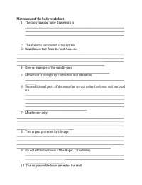 Movements of the body Worksheet Answer Key