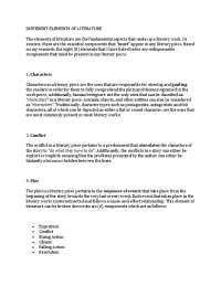 Elements of Literature: Characters, Conflict, Plot, Setting, Theme, Point of View, Tone, M