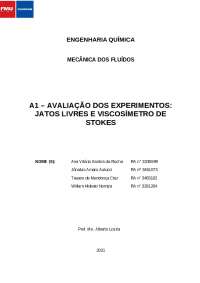 A1 – AVALIAÇÃO DOS EXPERIMENTOS:JATOS LIVRES E VISCOSÍMET