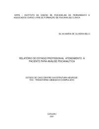 ESTUDO DE CASO DENTRO DA ESTRUTURA NEUROSE:  TOC TRANSTORNO OBSESSIVO COMPULSIVO