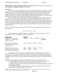 Reactions in Aqueous Solutions Experiment - Docsity