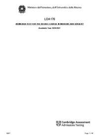 Test Di Ammissione Medicina In Inglese Imat 2020 2021 Docsity