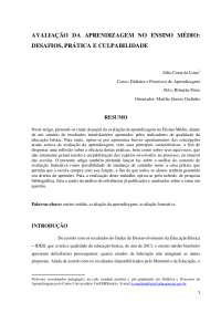 AVALIAÇÃO DA APRENDIZAGEM NO ENSINO MÉDIO DESAFIOS, PRÁTICA E CULPABILIDADE