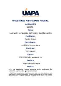 La oración compuesta: Definición y tipo (Tarea VIII)