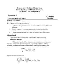 CONTROL ENGineering and the control system - Docsity
