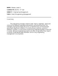The Importance of Engineering Management in Complex Engineering Projects
