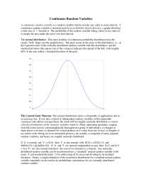 Lecture Notes on Continuous Random Variables