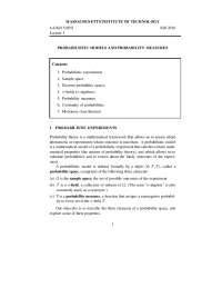 Probabilistic Models and Probability Measures Notes - Docsity