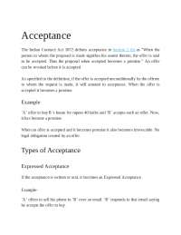 Understanding Acceptance in Contracts: Expressed, Implied, and Conditional