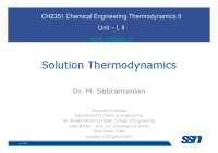 Solution Thermodynamics - Chemical Engineering Thermodynamics II