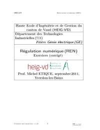 Exercices corrigés de Régulation Numérique (REN) - HEIG-VD