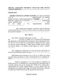 Modelo de escrito de Divorcio Vincular de Mutuo Consentimiento en Paraguay