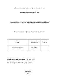 RELATÓRIO DE PRÁTICA OXIGÊNIO E REAÇÕES DE HIDRÓLISE.