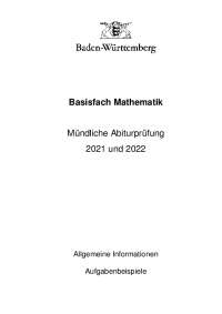 Mathematik Mündliche Abiturprüfung 2021 und 2022