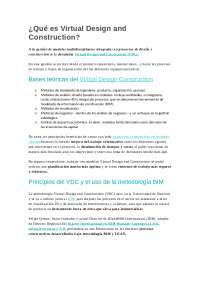 DEFINICIÓN DE VDC - Virtual Design and Construction - Docsity