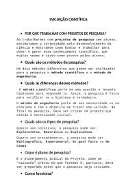INICIAÇÃO CIENTÍFICA - POR QUE TRABALHAR COM PROJETOS DE PESQUISA