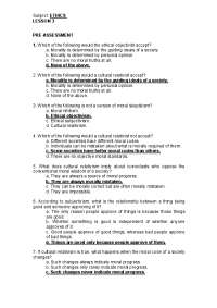 Lesson 3: Culture in Moral Behavior | Exercises Ethics | Docsity
