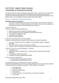 Introduction to Financial Accounting: Week 8 Topic Overview - ACCT2105