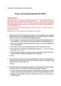 Klausur Hydrologie/Hydrogeologie WS 2020/21