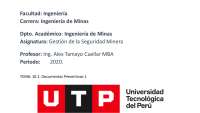 Seguridad Minera: Documentos Preventivos 1 - Gestión de Salud y Trabajo - Prof. Quispe