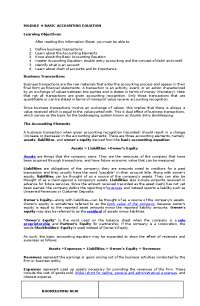 BOOKKEEPING NCIII MODULE 4 BASIC ACCOUNTING EQUATION