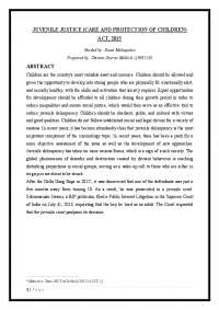 JUVENILE JUSTICE (CARE AND PROTECTION OF CHILDREN) ACT, 2015