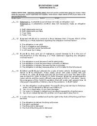 Exercise for Business Law
